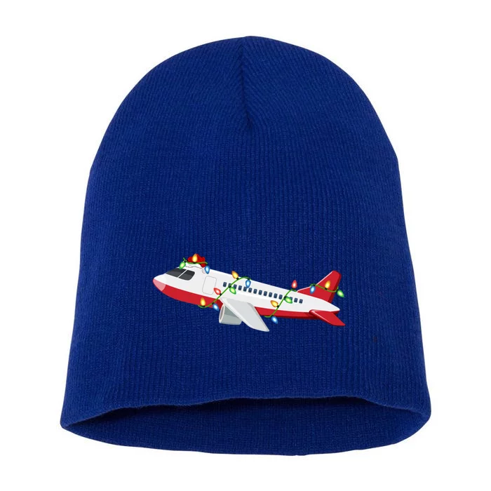 Airplane Lover Xmas Santa Hat Airplane Christmas Gift Short Acrylic Beanie