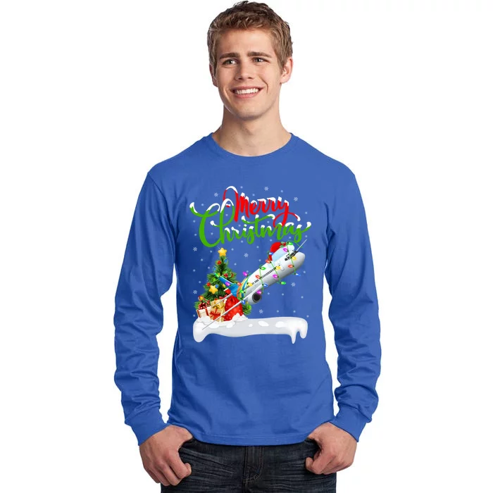 Airplane Lover Xmas Decorations Santa Airplane Christmas Gift Tall Long Sleeve T-Shirt