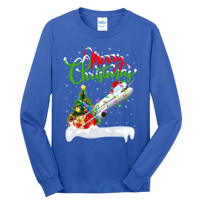 Airplane Lover Xmas Decorations Santa Airplane Christmas Gift Tall Long Sleeve T-Shirt