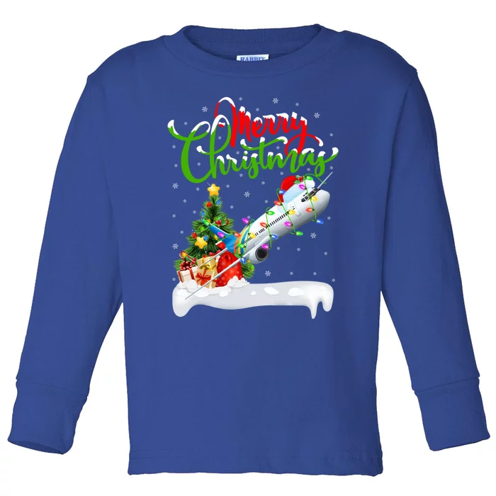 Airplane Lover Xmas Decorations Santa Airplane Christmas Gift Toddler Long Sleeve Shirt