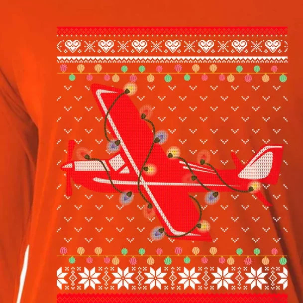 Airplane Lover Xmas Lighting Ugly Airplane Christmas Gift Cooling Performance Long Sleeve Crew