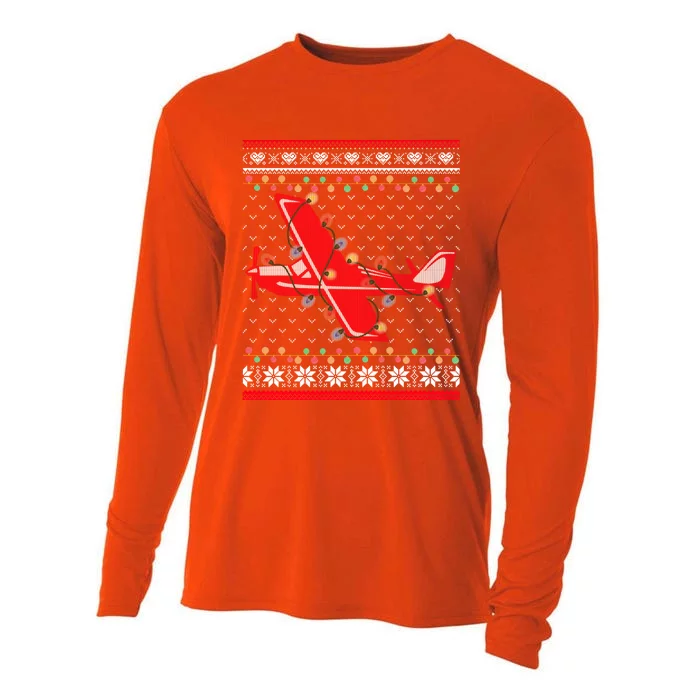 Airplane Lover Xmas Lighting Ugly Airplane Christmas Gift Cooling Performance Long Sleeve Crew