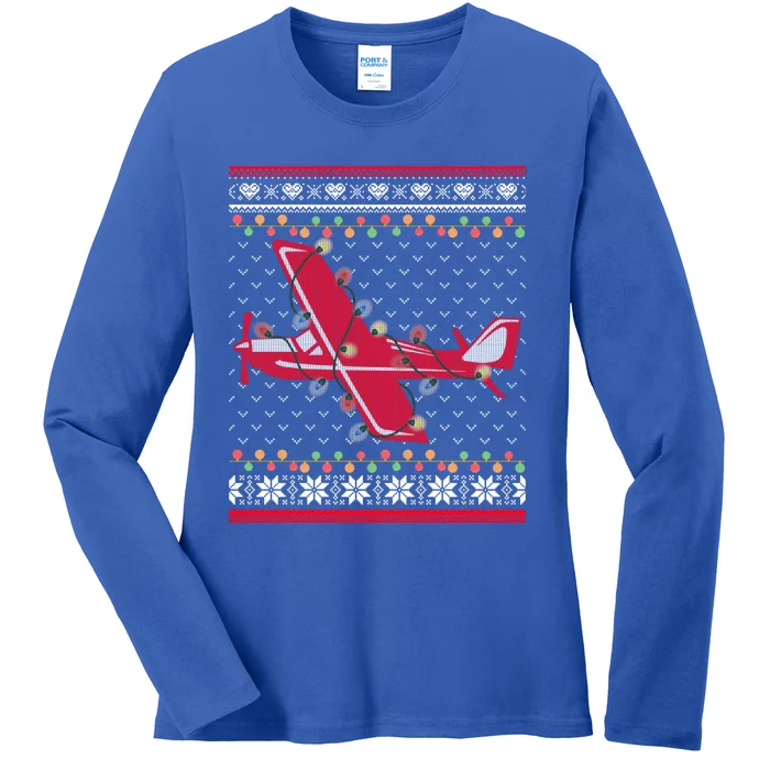 Airplane Lover Xmas Lighting Ugly Airplane Christmas Gift Ladies Long Sleeve Shirt