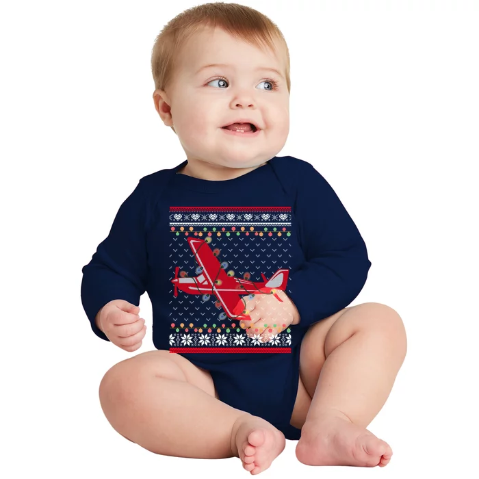 Airplane Lover Xmas Lighting Ugly Airplane Christmas Gift Baby Long Sleeve Bodysuit