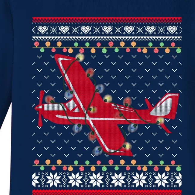 Airplane Lover Xmas Lighting Ugly Airplane Christmas Gift Baby Long Sleeve Bodysuit