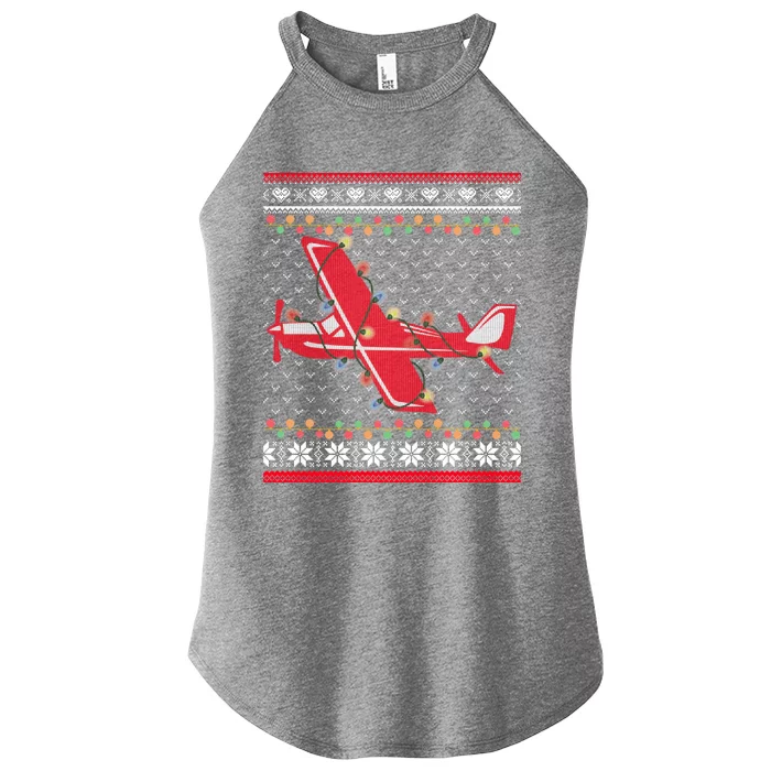 Airplane Lover Xmas Lighting Ugly Airplane Christmas Gift Women’s Perfect Tri Rocker Tank