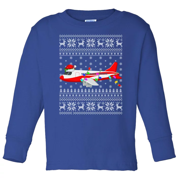 Airplane Lover Xmas Lighting Ugly Airplane Christmas Gift Toddler Long Sleeve Shirt