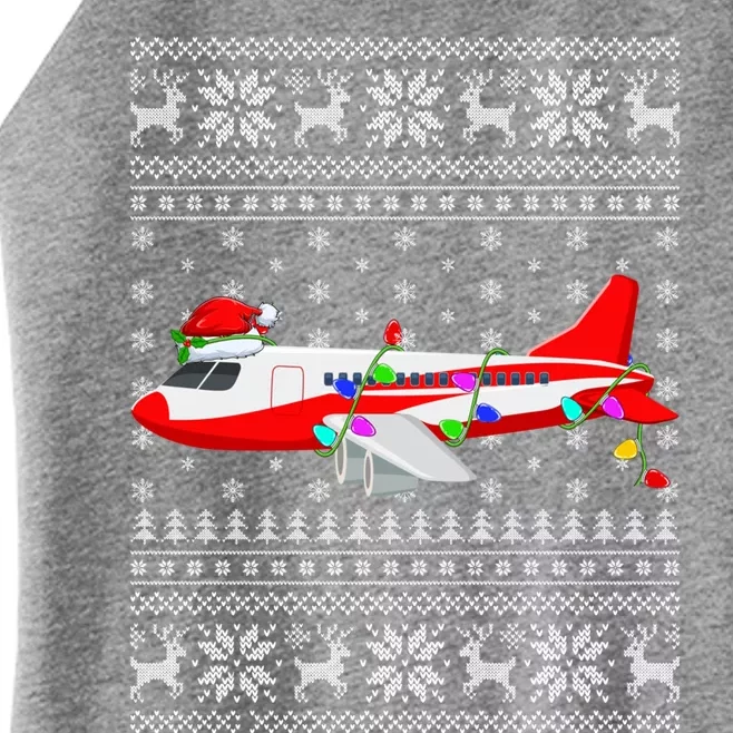 Airplane Lover Xmas Lighting Ugly Airplane Christmas Gift Women’s Perfect Tri Rocker Tank