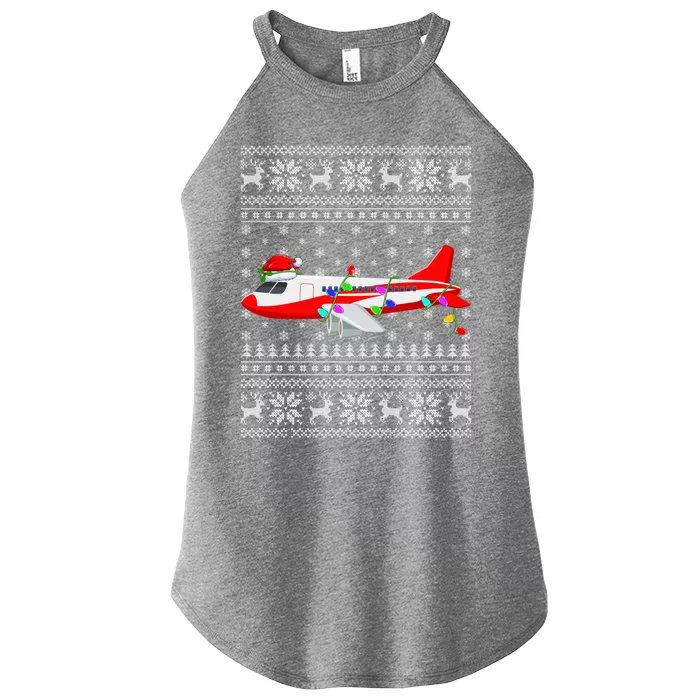 Airplane Lover Xmas Lighting Ugly Airplane Christmas Gift Women’s Perfect Tri Rocker Tank