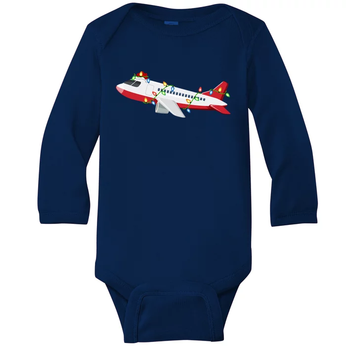 Airplane Lover Xmas Santa Hat Airplane Christmas Gift Baby Long Sleeve Bodysuit