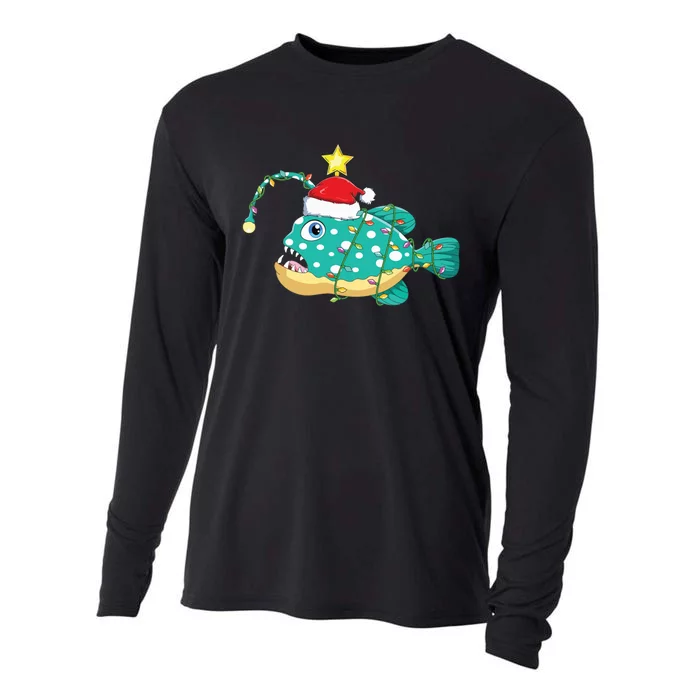 Anglerfish Lighting Xmas Tree Matching Anglerfish Christmas Cooling Performance Long Sleeve Crew