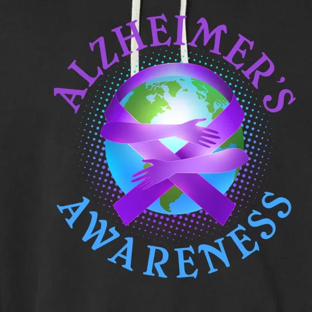 Alzheimer's Awareness Support Ribbon Hugging The World Garment-Dyed Fleece Hoodie