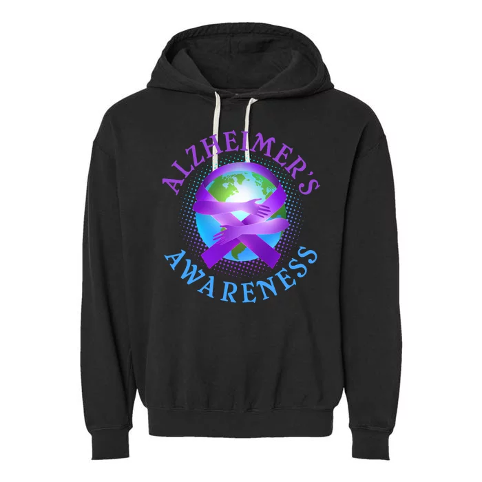 Alzheimer's Awareness Support Ribbon Hugging The World Garment-Dyed Fleece Hoodie