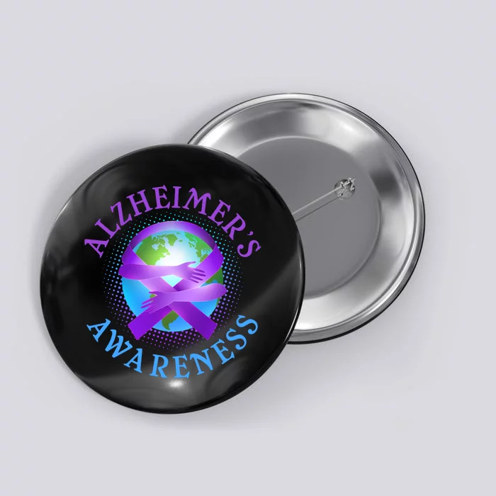 Alzheimer's Awareness Support Ribbon Hugging The World Button