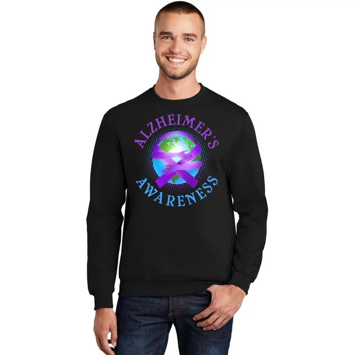 Alzheimer's Awareness Support Ribbon Hugging The World Tall Sweatshirt