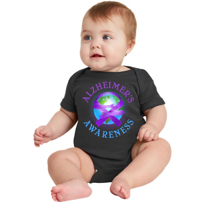 Alzheimer's Awareness Support Ribbon Hugging The World Baby Bodysuit