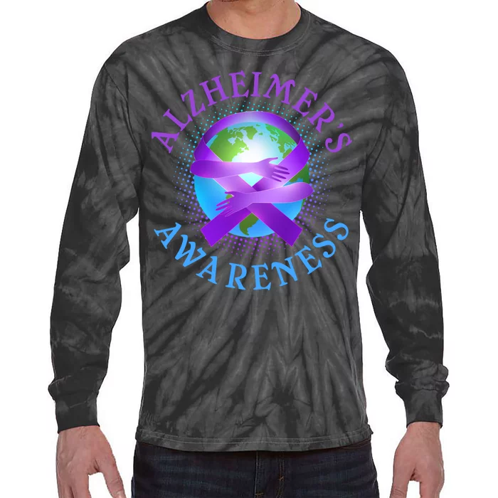 Alzheimer's Awareness Support Ribbon Hugging The World Tie-Dye Long Sleeve Shirt