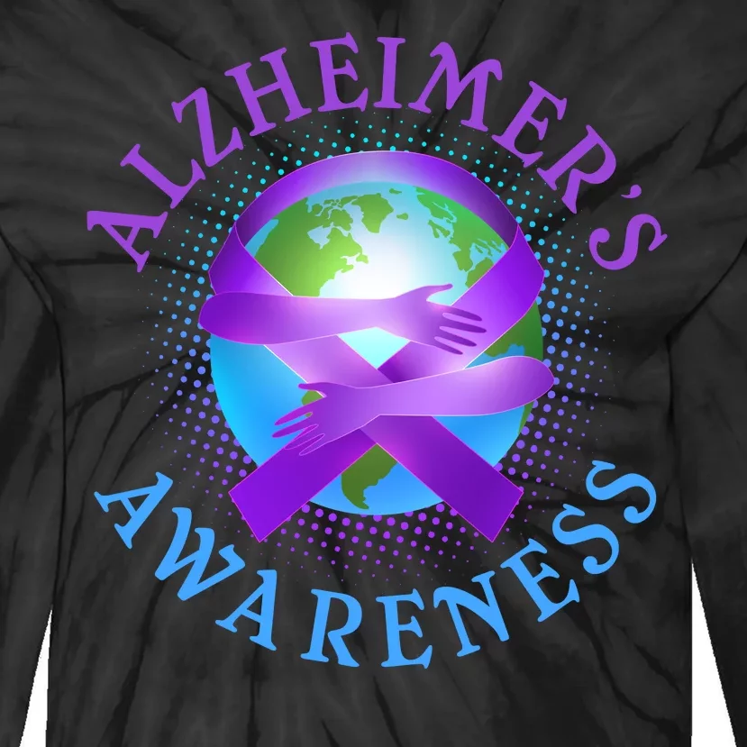 Alzheimer's Awareness Support Ribbon Hugging The World Tie-Dye Long Sleeve Shirt