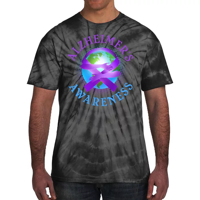 Alzheimer's Awareness Support Ribbon Hugging The World Tie-Dye T-Shirt