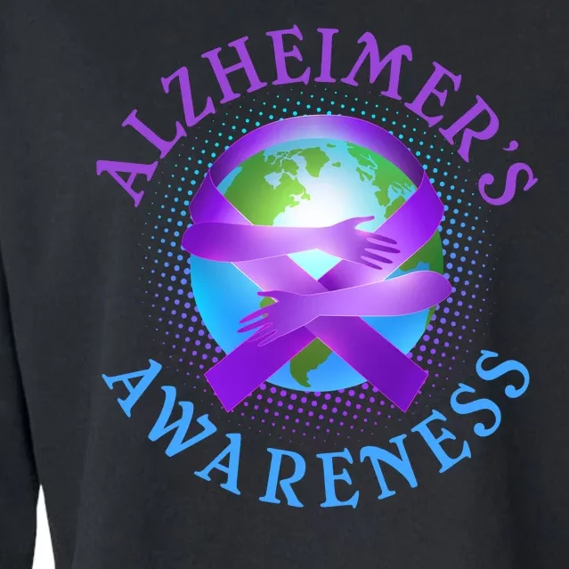 Alzheimer's Awareness Support Ribbon Hugging The World Cropped Pullover Crew