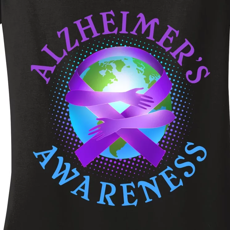 Alzheimer's Awareness Support Ribbon Hugging The World Women's V-Neck T-Shirt