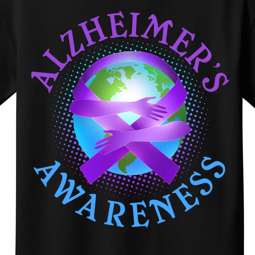 Alzheimer's Awareness Support Ribbon Hugging The World Kids T-Shirt