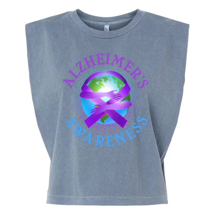 Alzheimer's Awareness Support Ribbon Hugging The World Garment-Dyed Women's Muscle Tee