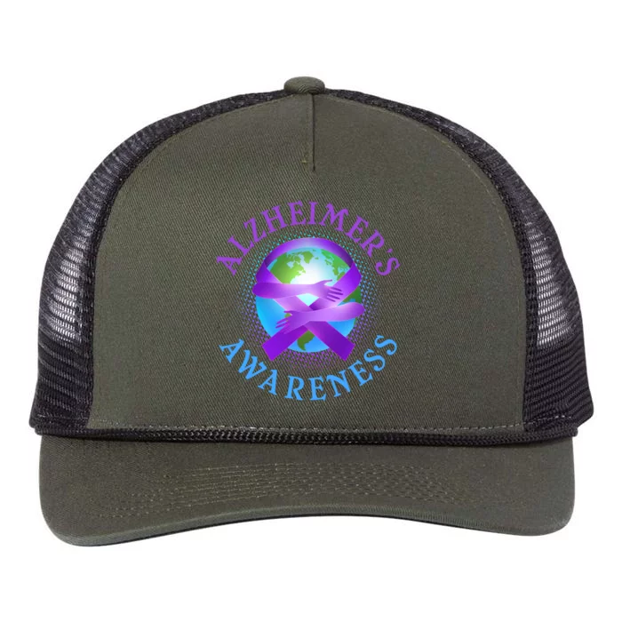 Alzheimer's Awareness Support Ribbon Hugging The World Retro Rope Trucker Hat Cap