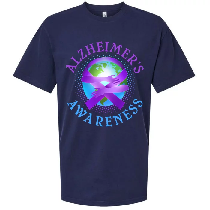 Alzheimer's Awareness Support Ribbon Hugging The World Sueded Cloud Jersey T-Shirt