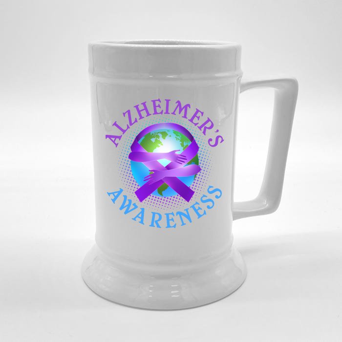 Alzheimer's Awareness Support Ribbon Hugging The World Front & Back Beer Stein