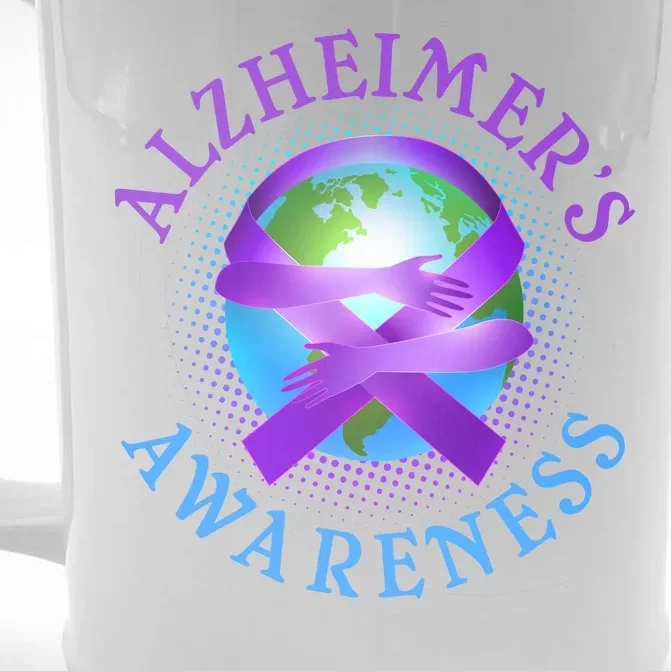 Alzheimer's Awareness Support Ribbon Hugging The World Front & Back Beer Stein