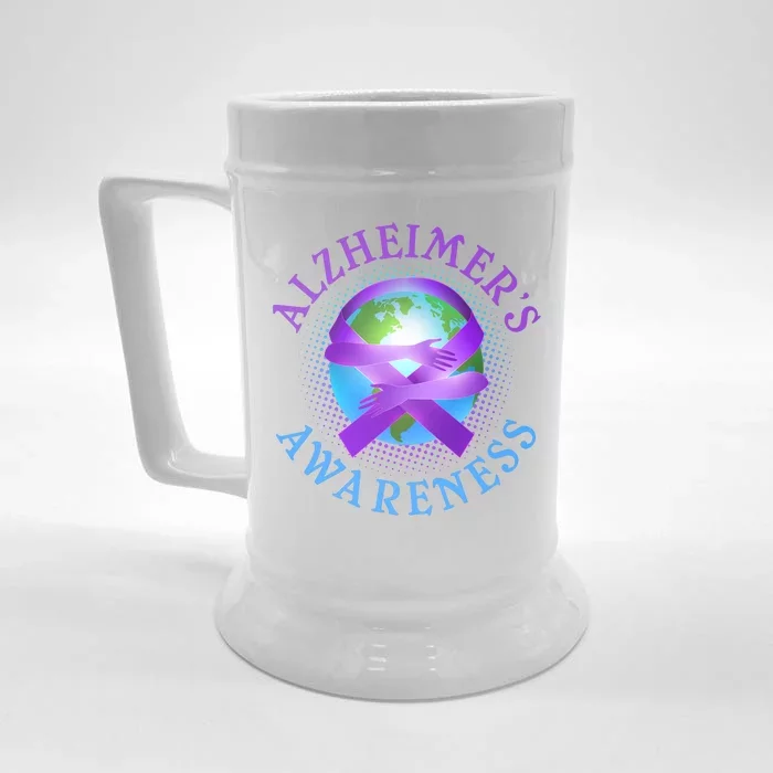 Alzheimer's Awareness Support Ribbon Hugging The World Front & Back Beer Stein