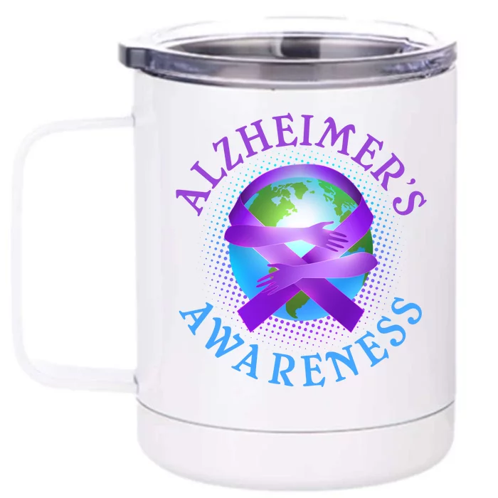 Alzheimer's Awareness Support Ribbon Hugging The World Front & Back 12oz Stainless Steel Tumbler Cup