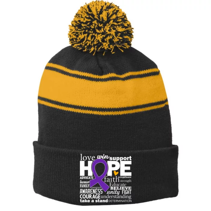 Alzheimer's Hope Love Support Stripe Pom Pom Beanie