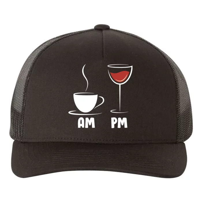 AM Coffee PM Wine Yupoong Adult 5-Panel Trucker Hat