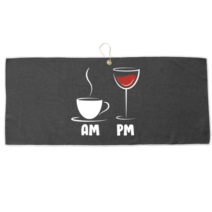 AM Coffee PM Wine Large Microfiber Waffle Golf Towel