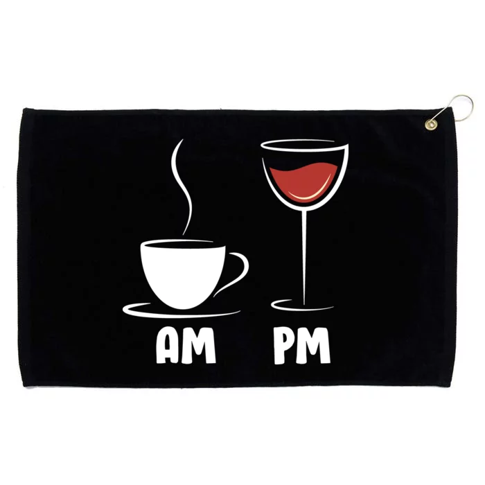 AM Coffee PM Wine Grommeted Golf Towel