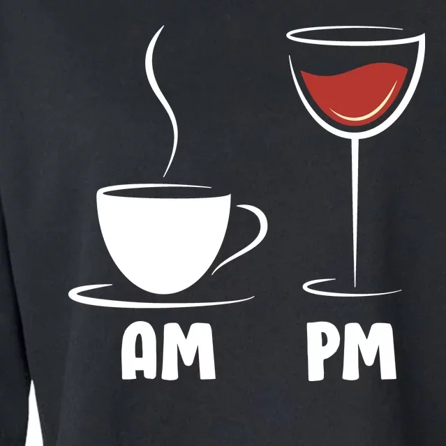 AM Coffee PM Wine Cropped Pullover Crew