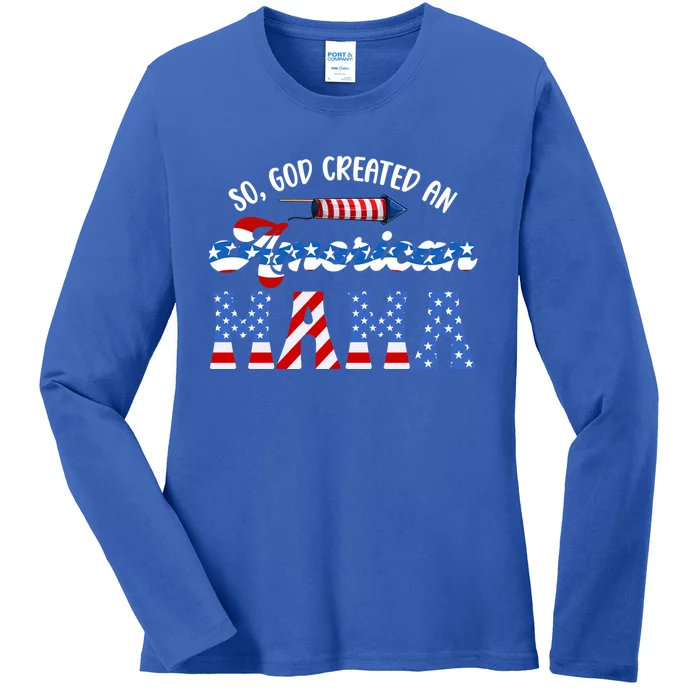 American Mama 4th Of July Mom American Flag Gift Ladies Long Sleeve Shirt