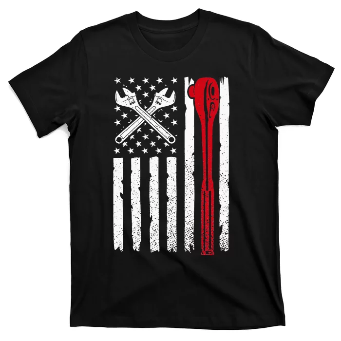 Auto Mechanic American Flag USA Funny Repairman Patriotic T-Shirt