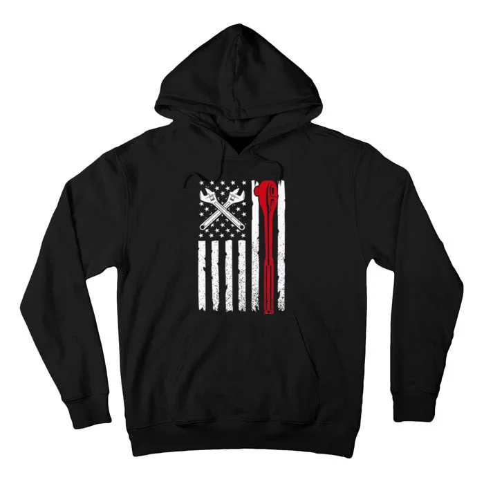 Auto Mechanic American Flag USA Funny Repairman Patriotic Tall Hoodie