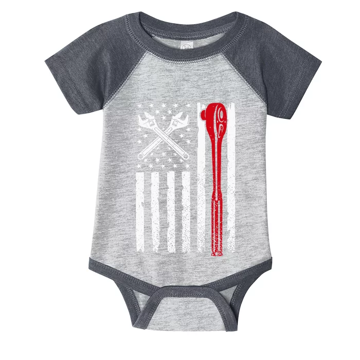 Auto Mechanic American Flag USA Funny Repairman Patriotic Infant Baby Jersey Bodysuit