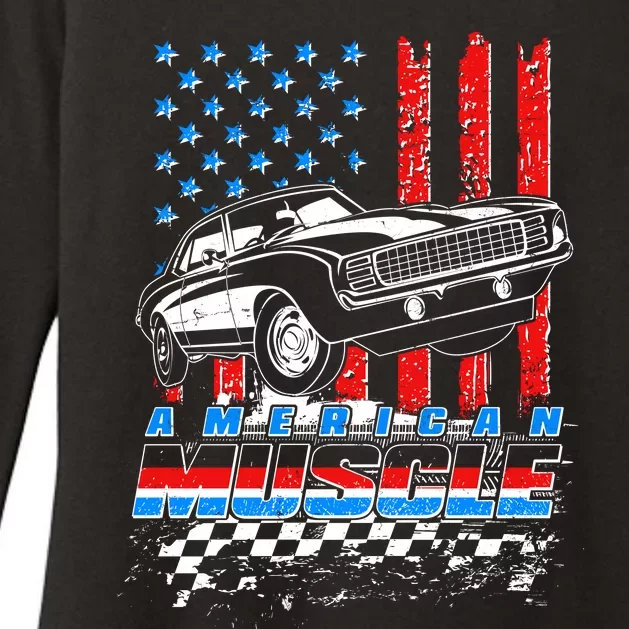 American Muscle American USA Flag Muscle Car Fan Womens CVC Long Sleeve Shirt