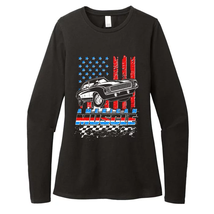 American Muscle American USA Flag Muscle Car Fan Womens CVC Long Sleeve Shirt