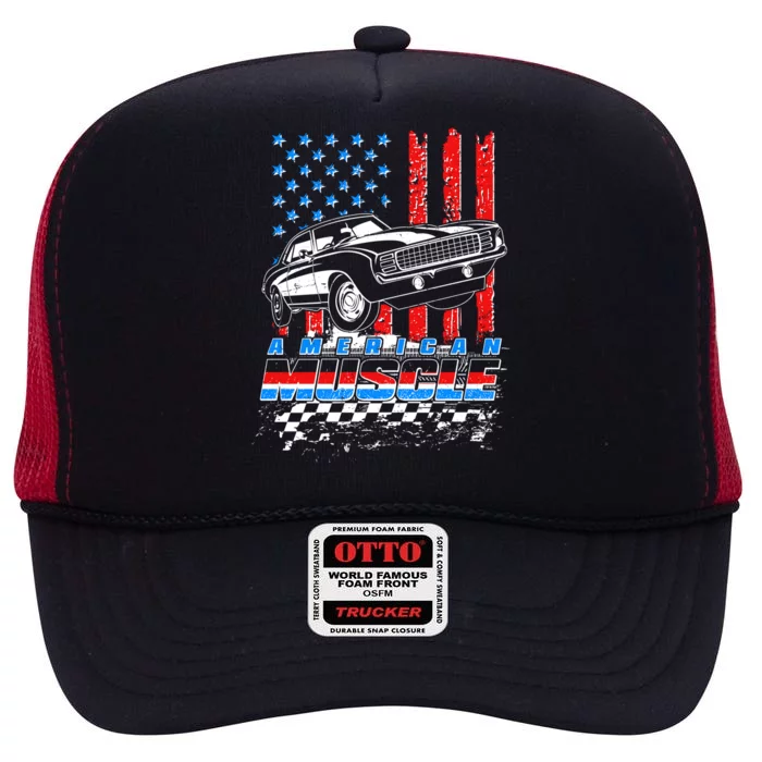 American Muscle American USA Flag Muscle Car Fan High Crown Mesh Trucker Hat