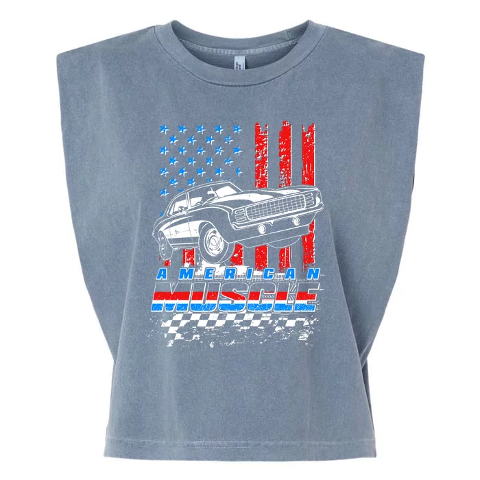 American Muscle American USA Flag Muscle Car Fan Garment-Dyed Women's Muscle Tee