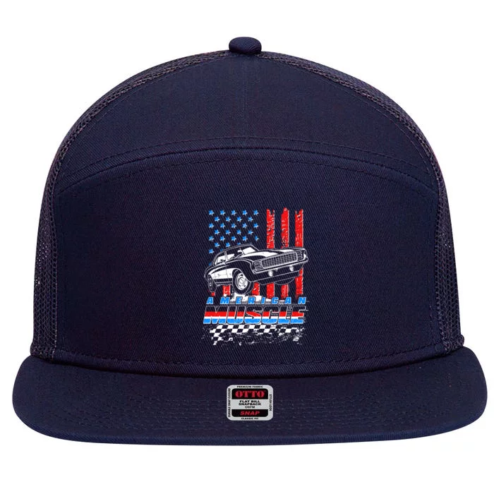 American Muscle American USA Flag Muscle Car Fan 7 Panel Mesh Trucker Snapback Hat