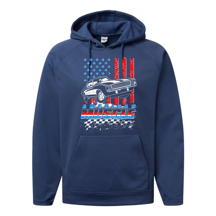 American Muscle American USA Flag Muscle Car Fan Performance Fleece Hoodie