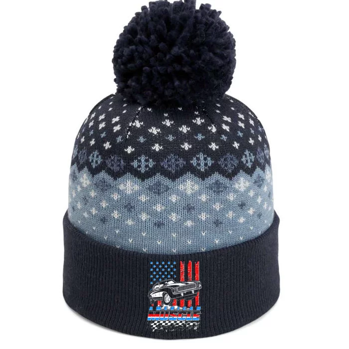 American Muscle American USA Flag Muscle Car Fan The Baniff Cuffed Pom Beanie