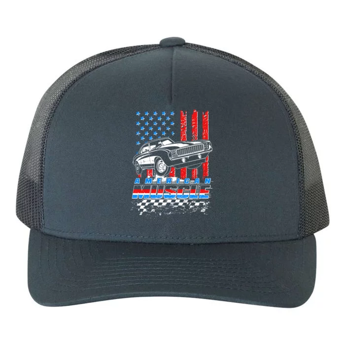 American Muscle American USA Flag Muscle Car Fan Yupoong Adult 5-Panel Trucker Hat